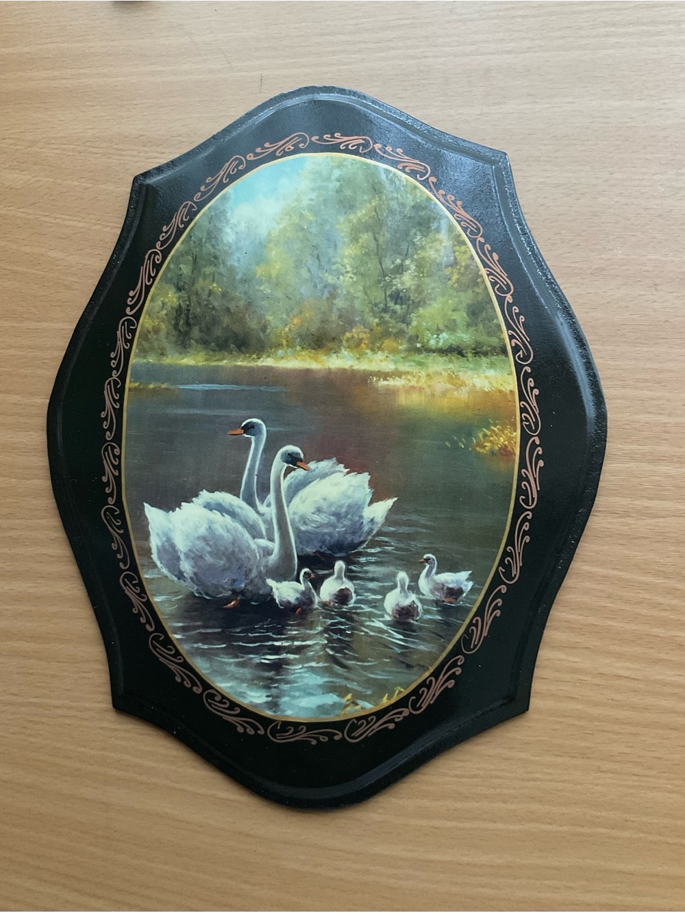 Black Framed Swan Family Wall Plaque - Elegant Home Wall Decor